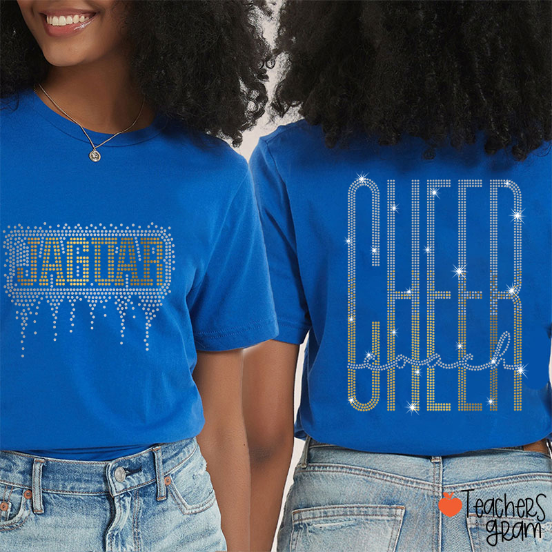 Personalized Mascot Cheer Drip Faux Rhinestone Teacher  Two Sided T-Shirt
