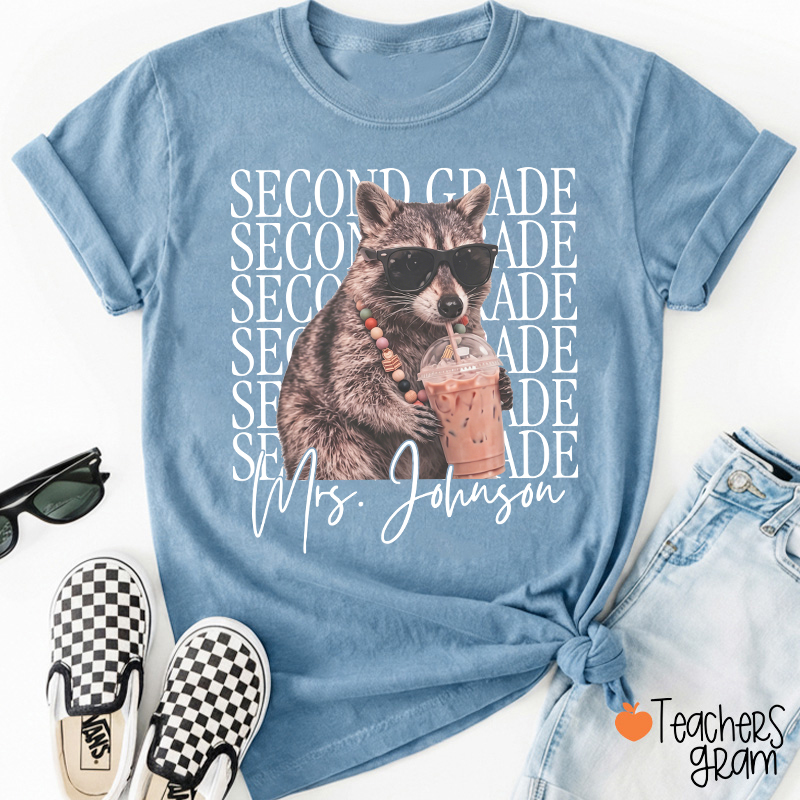 Personalized Grade And Name Raccoon Teacher T-Shirt