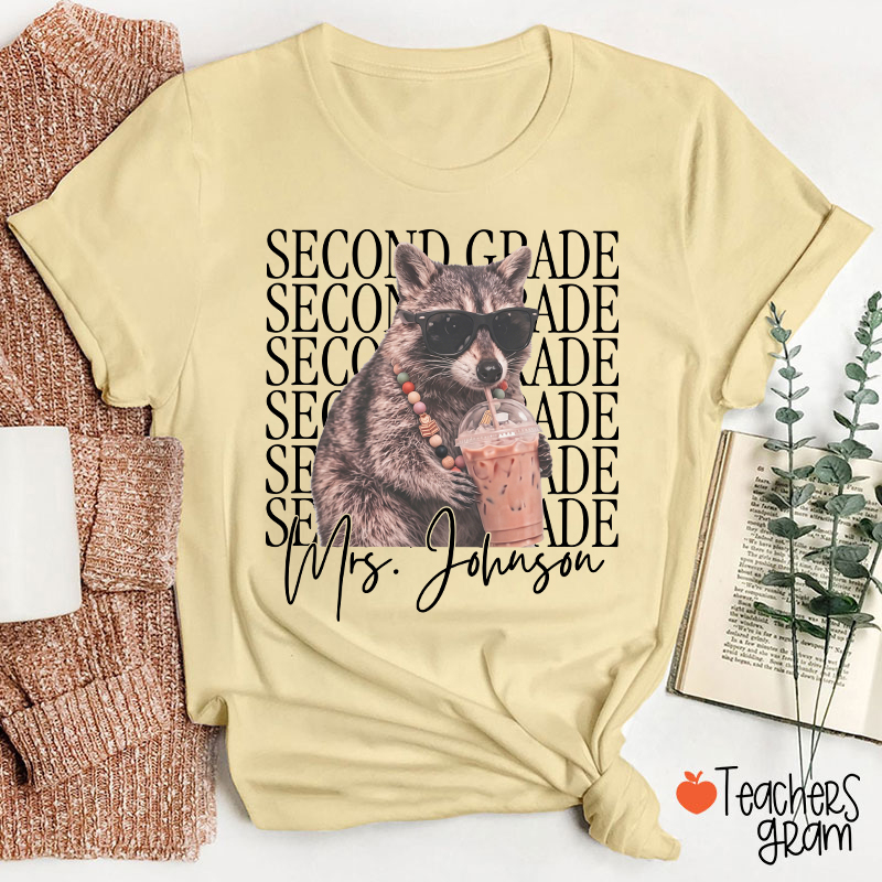 Personalized Grade And Name Raccoon Teacher T-Shirt