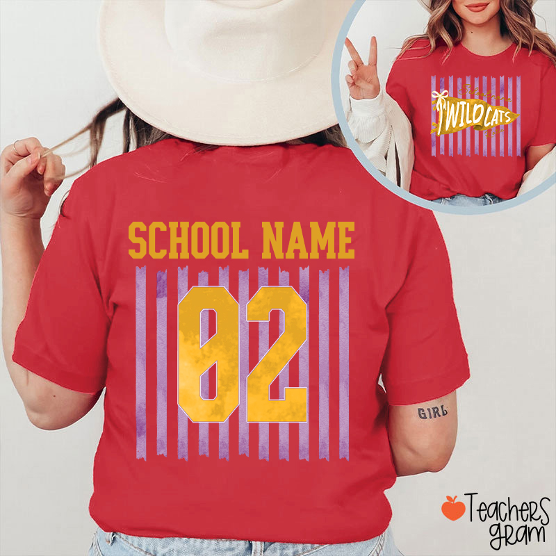 Personalized Name And Text Cartoon Supply Teacher Two Sided T-Shirt