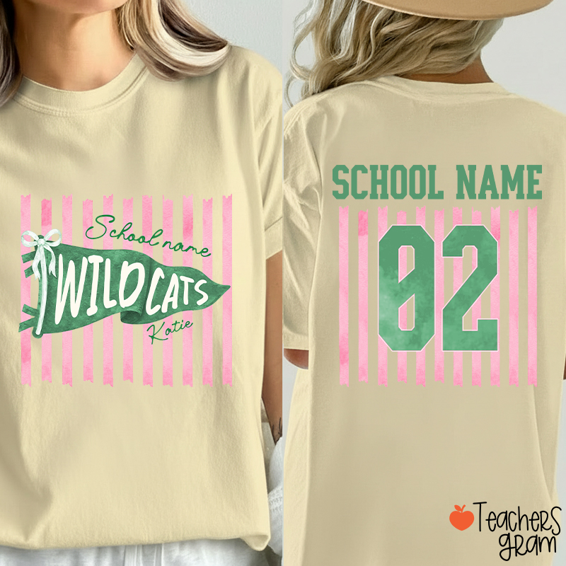 Personalized Name And Text Cartoon Supply Teacher Two Sided T-Shirt