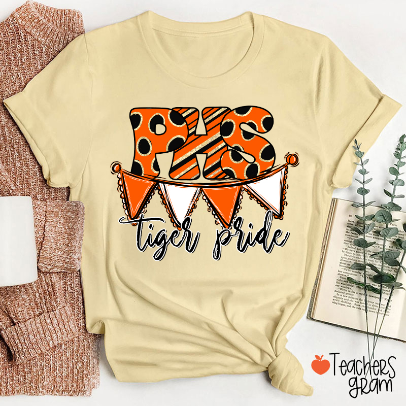Personalized Mascot Banner Dots Teacher T-Shirt