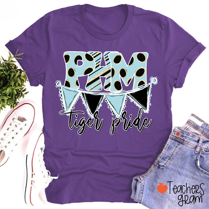 Personalized Mascot Banner Dots Teacher T-Shirt