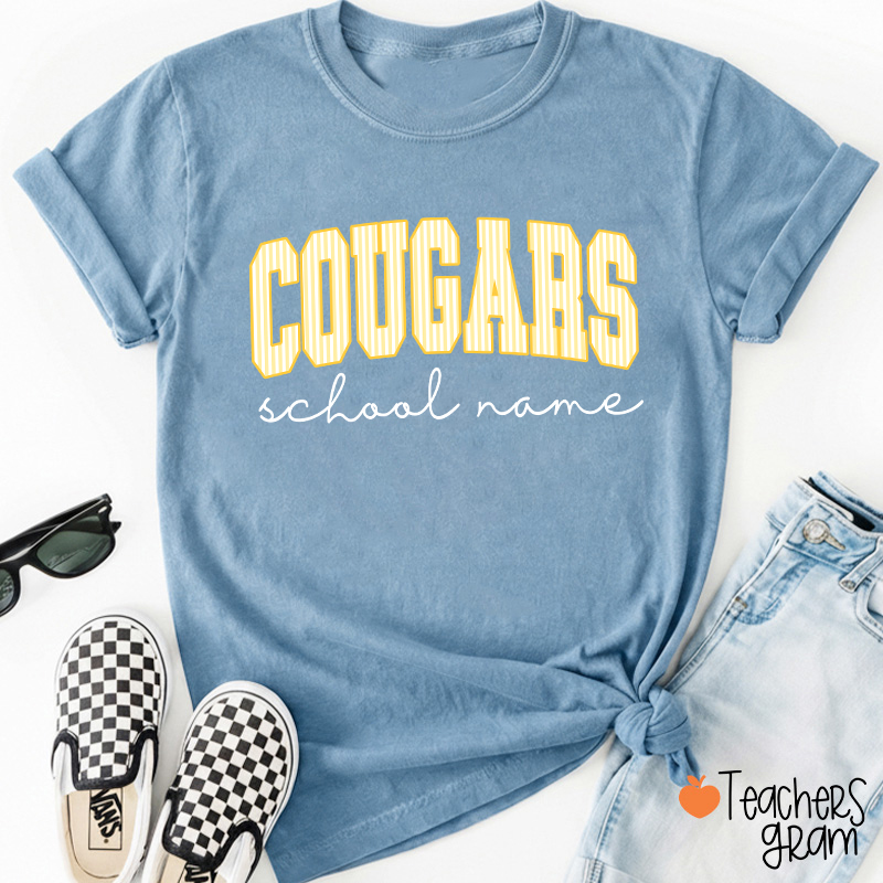Personalized Mascot School Spirit Stripes Teacher T-Shirt