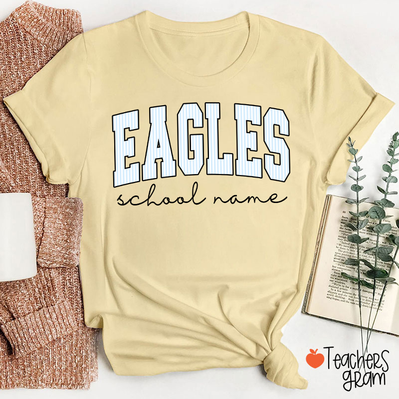 Personalized Mascot School Spirit Stripes Teacher T-Shirt