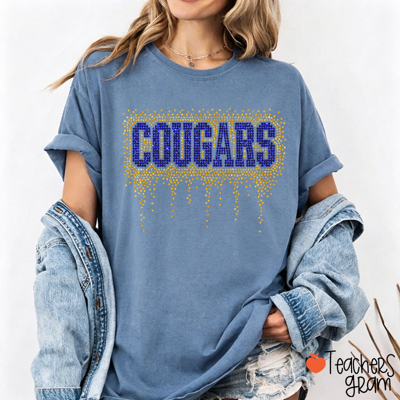 Personalized Mascot Drip Faux Rhinestone Teacher T-Shirt