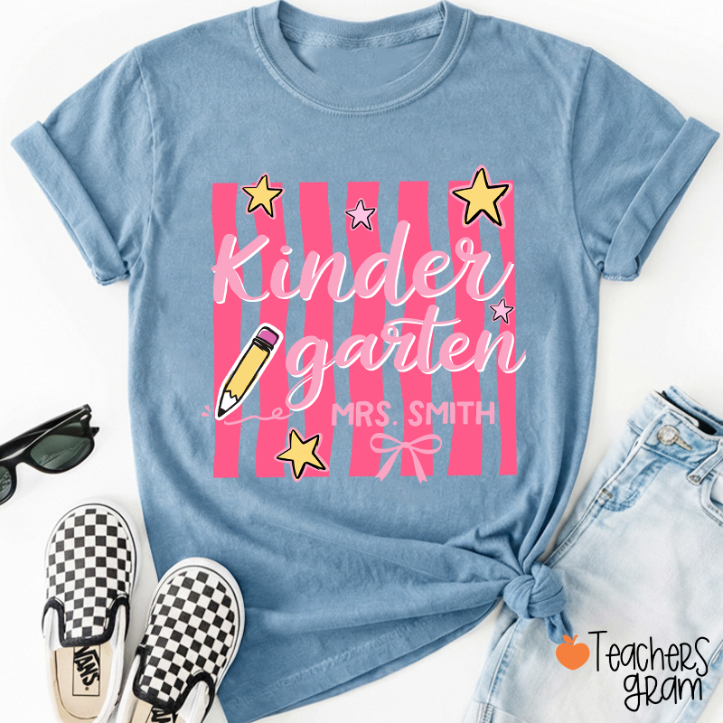 Personalized Grade And Name Stars And Pencil Teacher T-Shirt