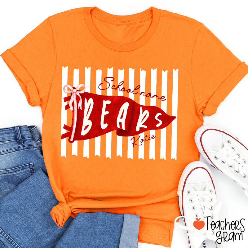 Personalized Mascot School Spirit Stripes Pennant Teacher T-Shirt