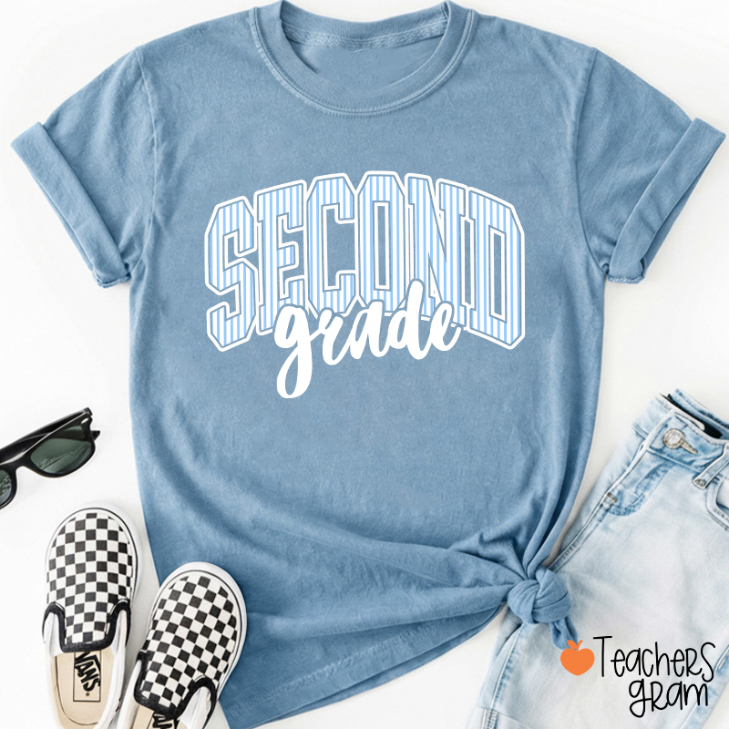 Personalized Grade Striped Varsity Teacher T-Shirt