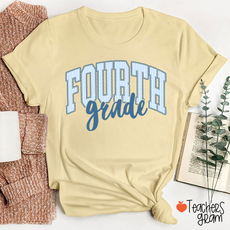 Personalized Grade Striped Varsity Teacher T-Shirt