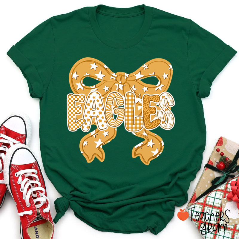 Personalized Mascot Star Bow Mixed Pattern Letter Teacher T-Shirt