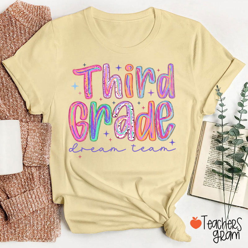 Personalized Pastel Rainbow Grade Dream Team Teacher T-Shirt