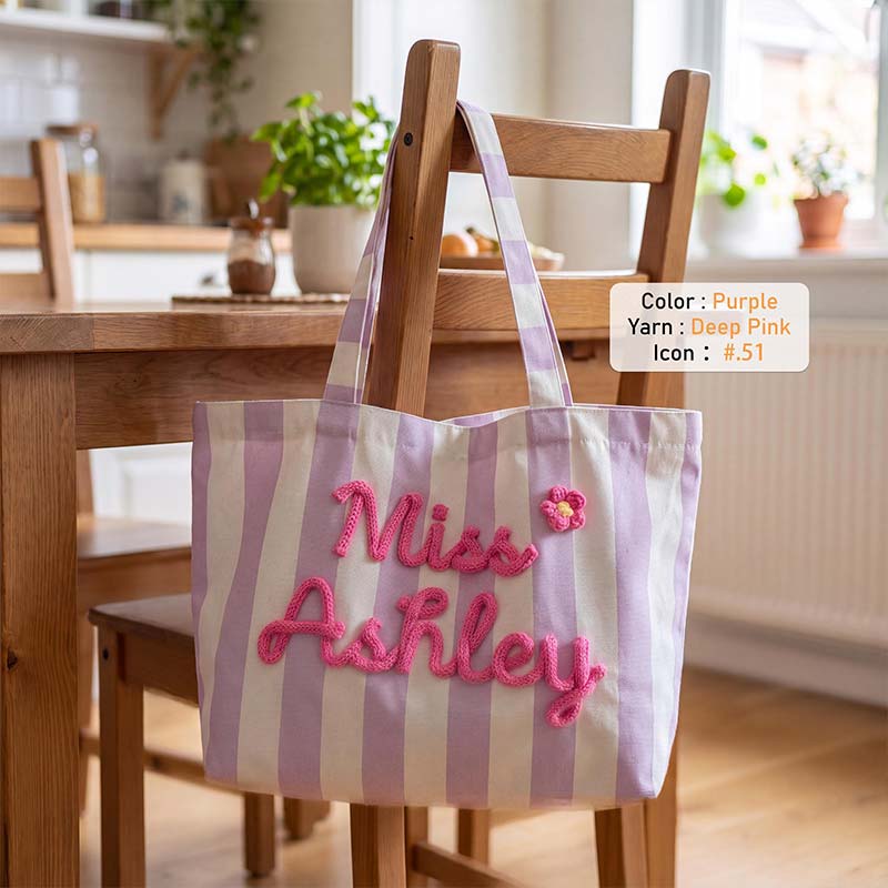 Personalized Name Canvas Striped Tote