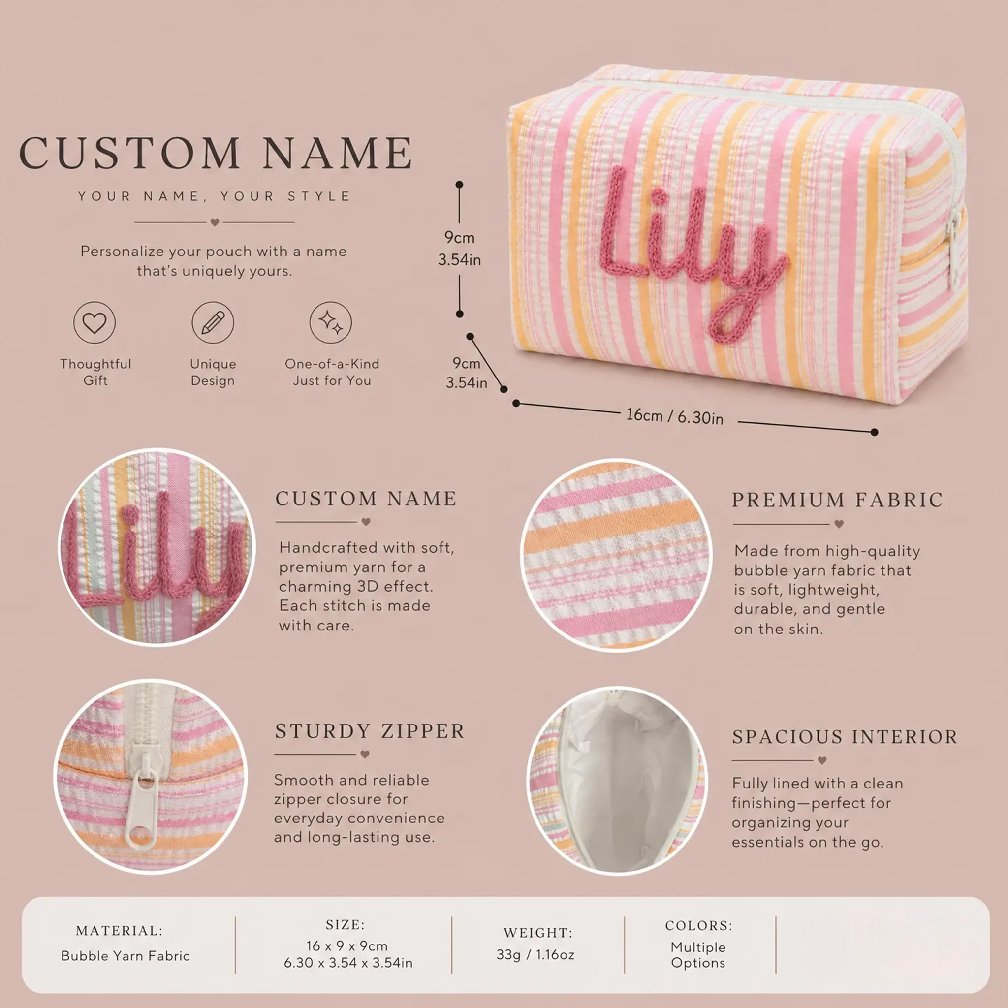 Personalized Embroidered Bubble-Sheen Makeup Bag