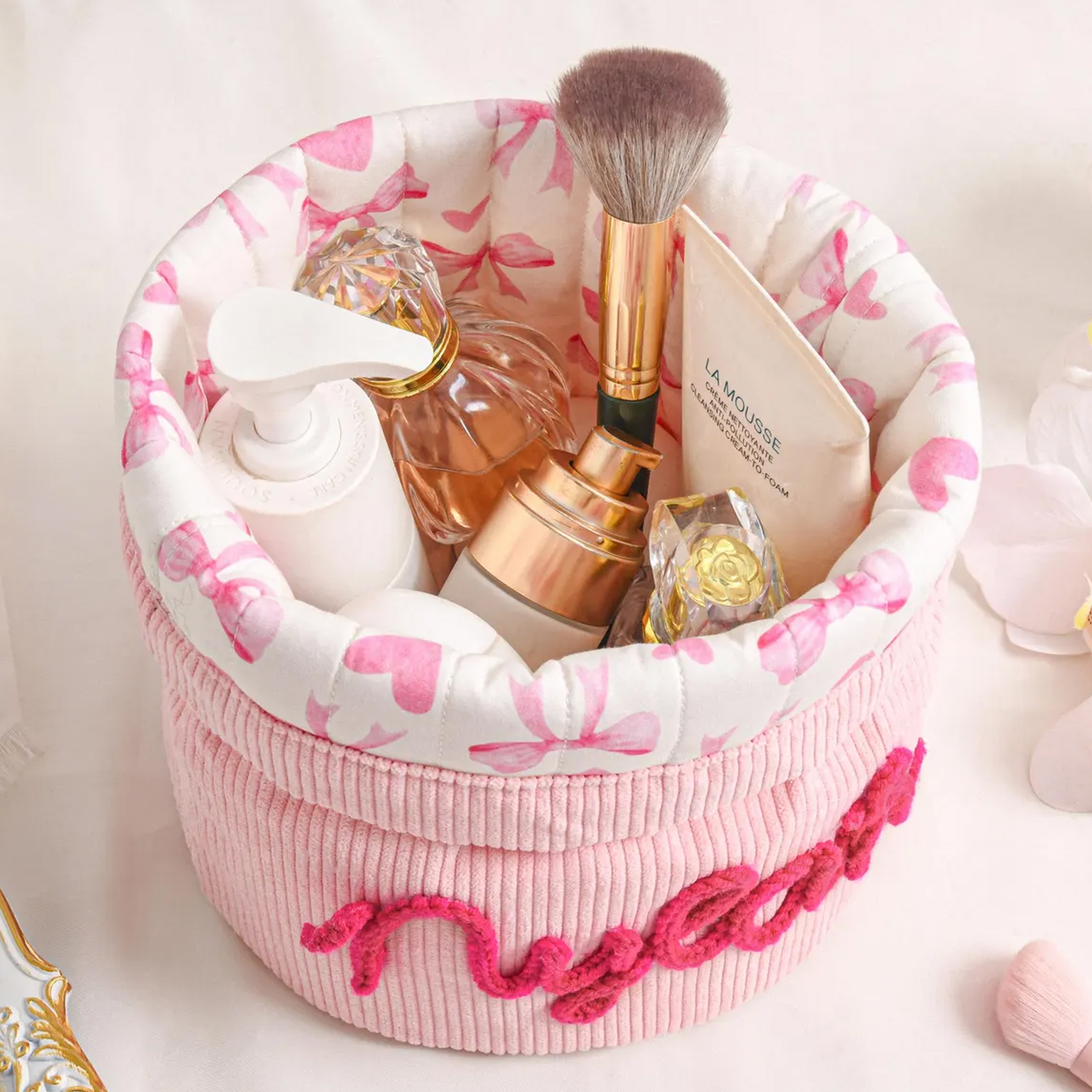 Personalized Embroidered Corduroy Cylindrical Makeup Bag