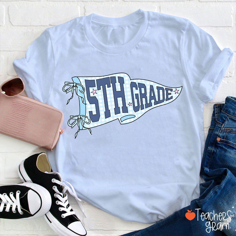 Personalized Text Gingham Pennant Teacher T-Shirt