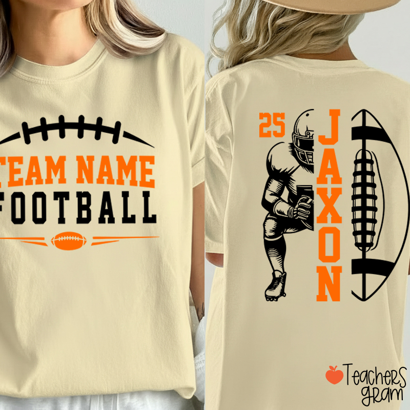 Personalized Team Name Football Season Game Day Teacher Two Sided T-Shirt
