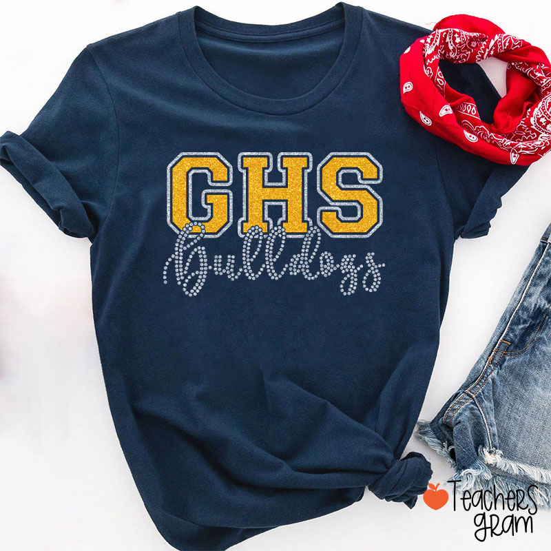 Personalized School Abbreviation And Name Faux Glitter Teacher T-Shirt