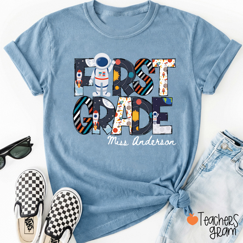 Personalized Grade Name Outer Space Astronaut Teacher T-Shirt