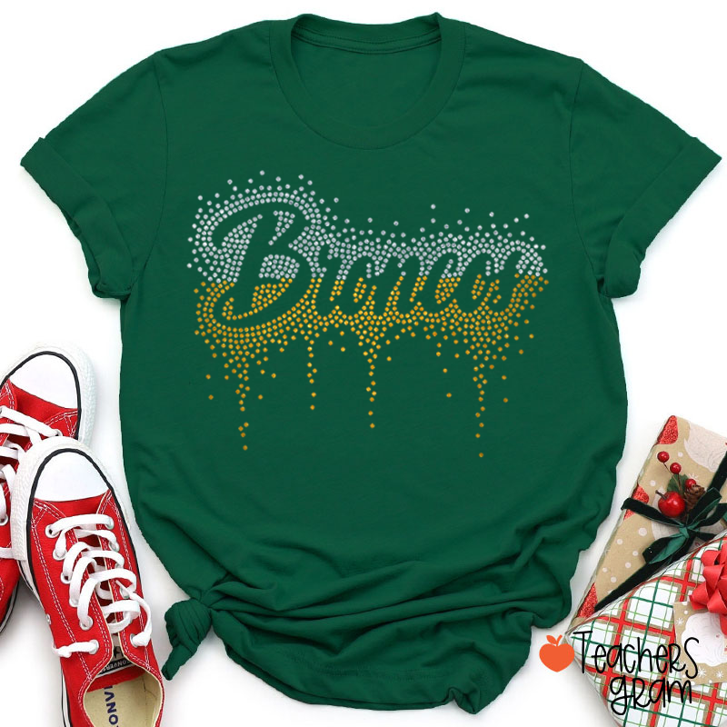 Personalized Name Gradient Faux Sparkling Drip Sparkle Bling Teacher T-Shirt