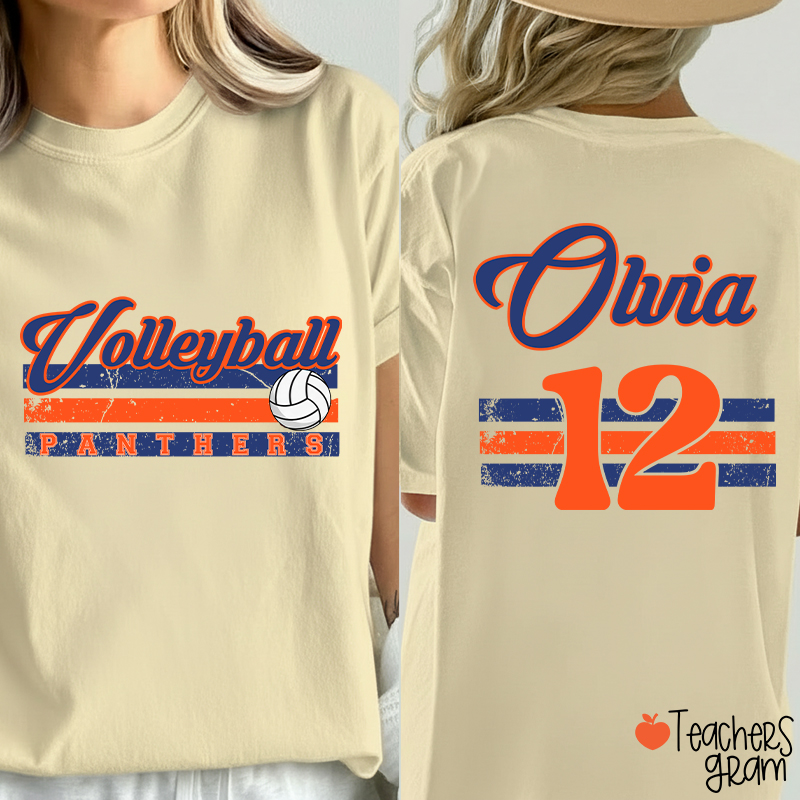 Personalized Name And Number Teacher Two Sided T-Shirt