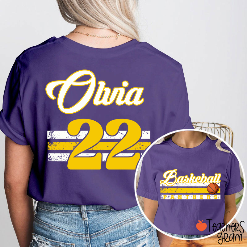 Personalized Name And Number Teacher Two Sided T-Shirt
