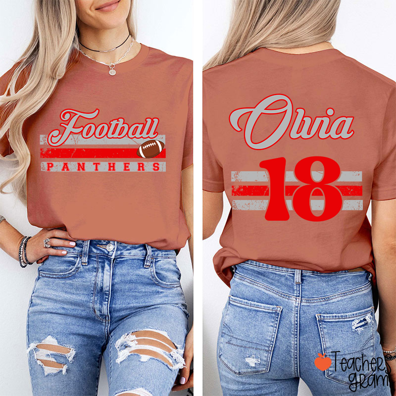 Personalized Name And Number Teacher Two Sided T-Shirt