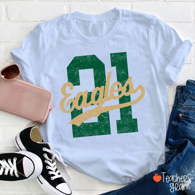 Personalized Mascot Distressed Sport Number Teacher T‑Shirt