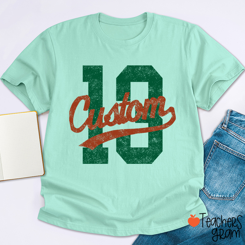 Personalized Mascot Distressed Sport Number Teacher T‑Shirt