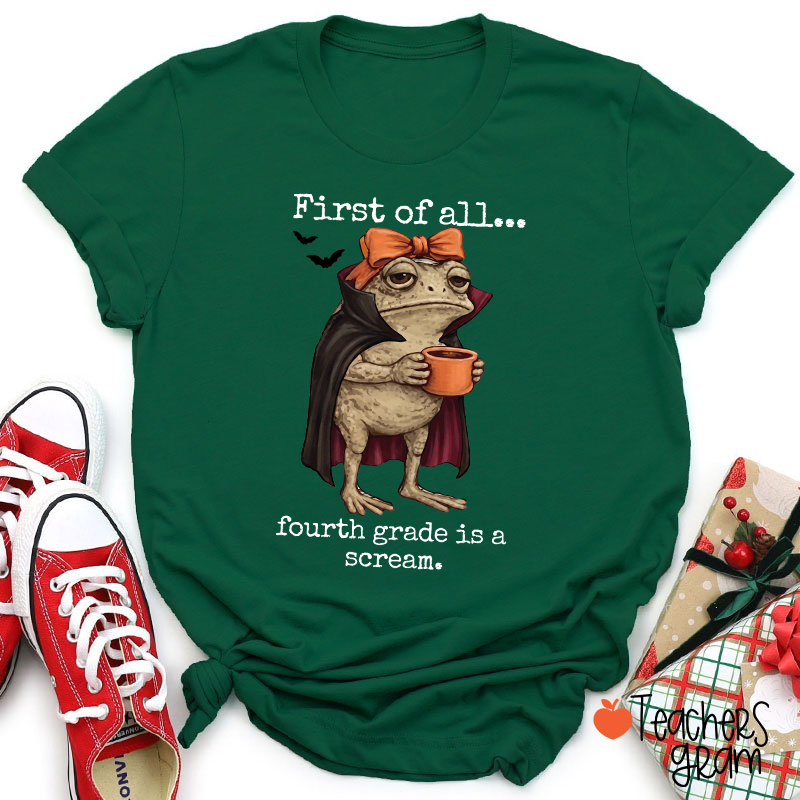 Personalized Grade Funny Frog Monster Character Bat Teacher T‑Shirt