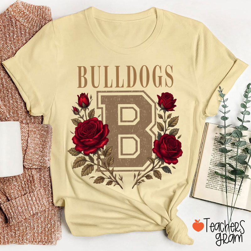 Personalized Mascot Sport Floral Initial Letter Teacher T‑Shirt