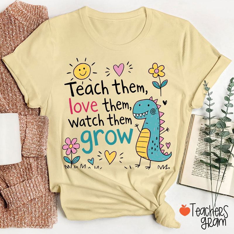 Cute Dinosaur Flower Quote Graphic Teacher T-Shirt
