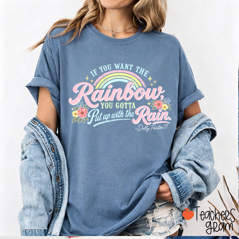 Dolly Parton Rainbow Quote Floral Teacher T‑Shirt