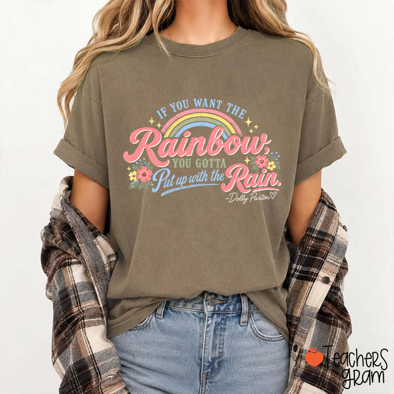 Dolly Parton Rainbow Quote Floral Teacher T‑Shirt