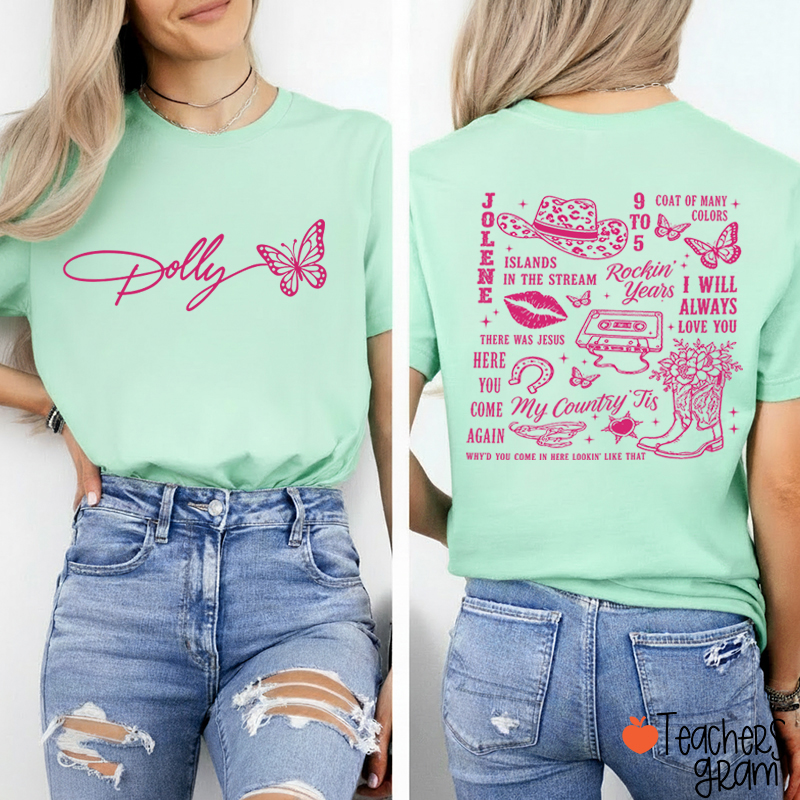Butterfly Classic Song List Teacher Two Sided T‑Shirt