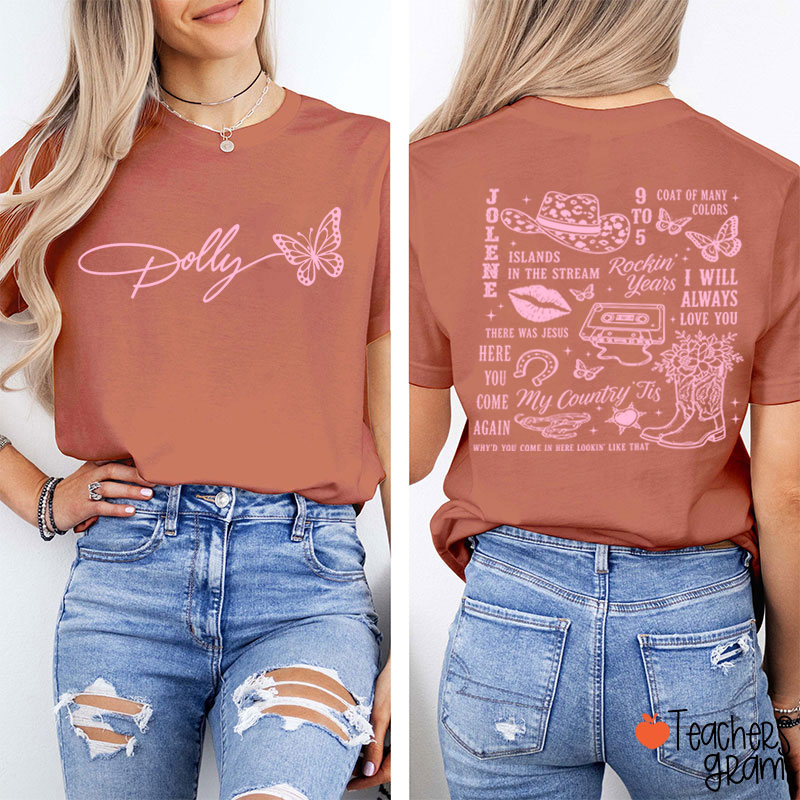 Butterfly Classic Song List Teacher Two Sided T‑Shirt