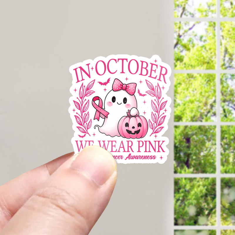 In October We Wear Pink Cute Ghost Stickers