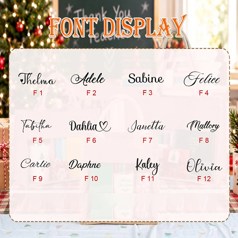 Personalized Name Christmas Vibes Clear Window Burlap Teacher Tote Bag