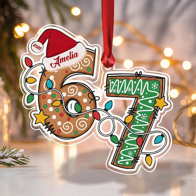 Personalized Name Funny Six Seven Christmas Teacher Ceramic Christmas Ornament