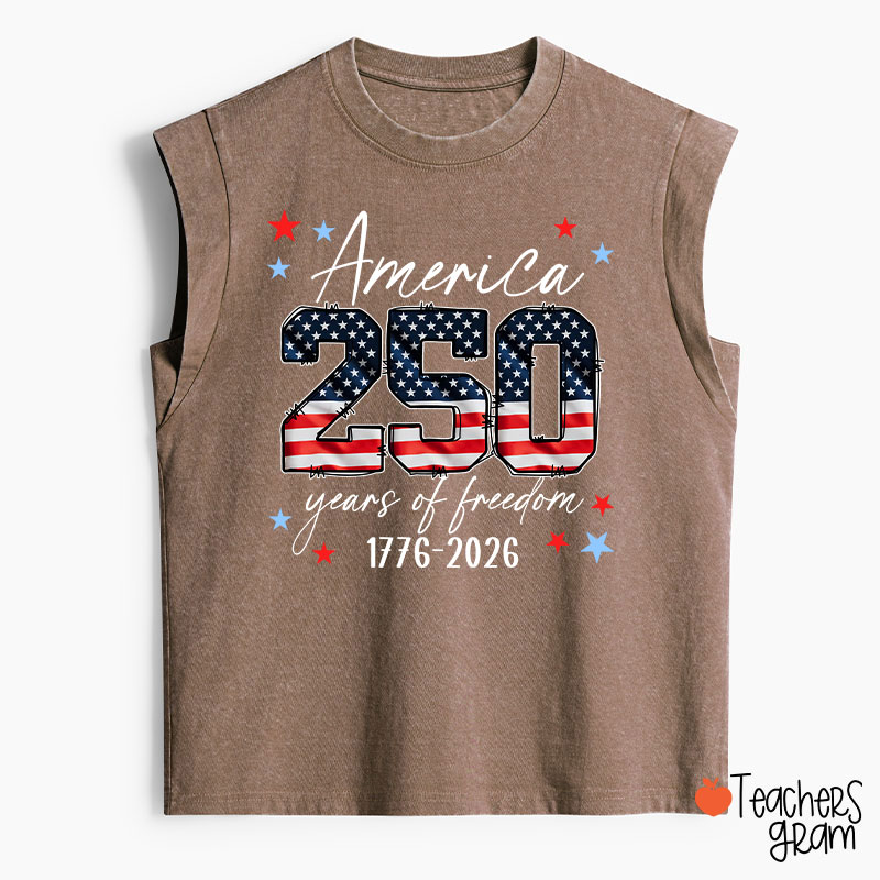 America 250 Years Of Freedom 1776-2026 Teacher Washed Tank Top