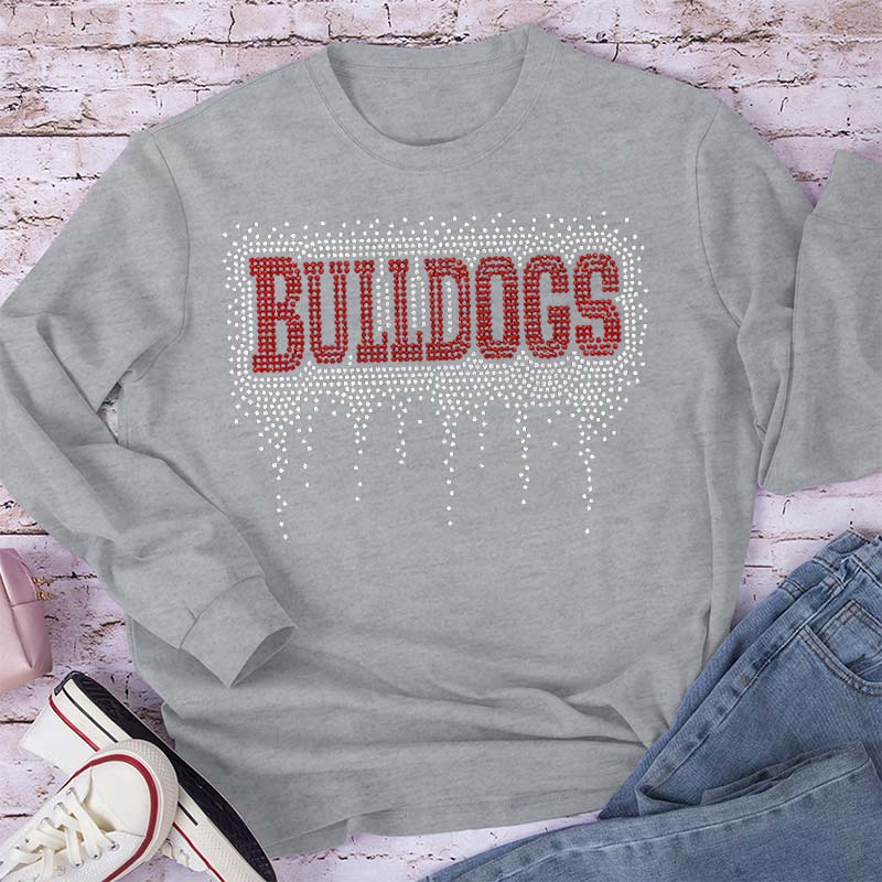 Personalized Mascot Drip Faux Rhinestone Teacher Long Sleeve T-Shirt