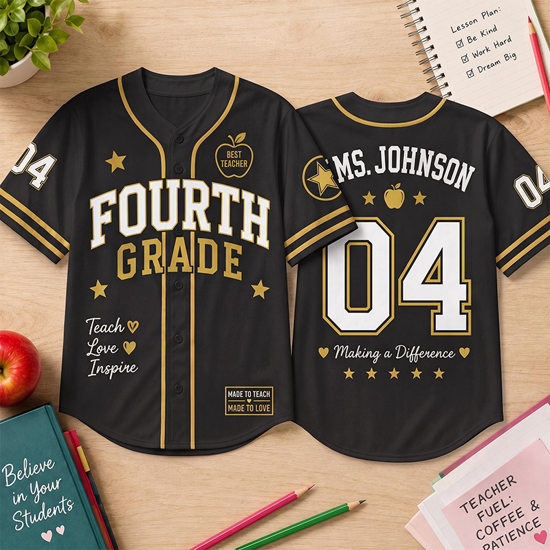 Personalized Grade Name And Number Teacher Baseball Jersey