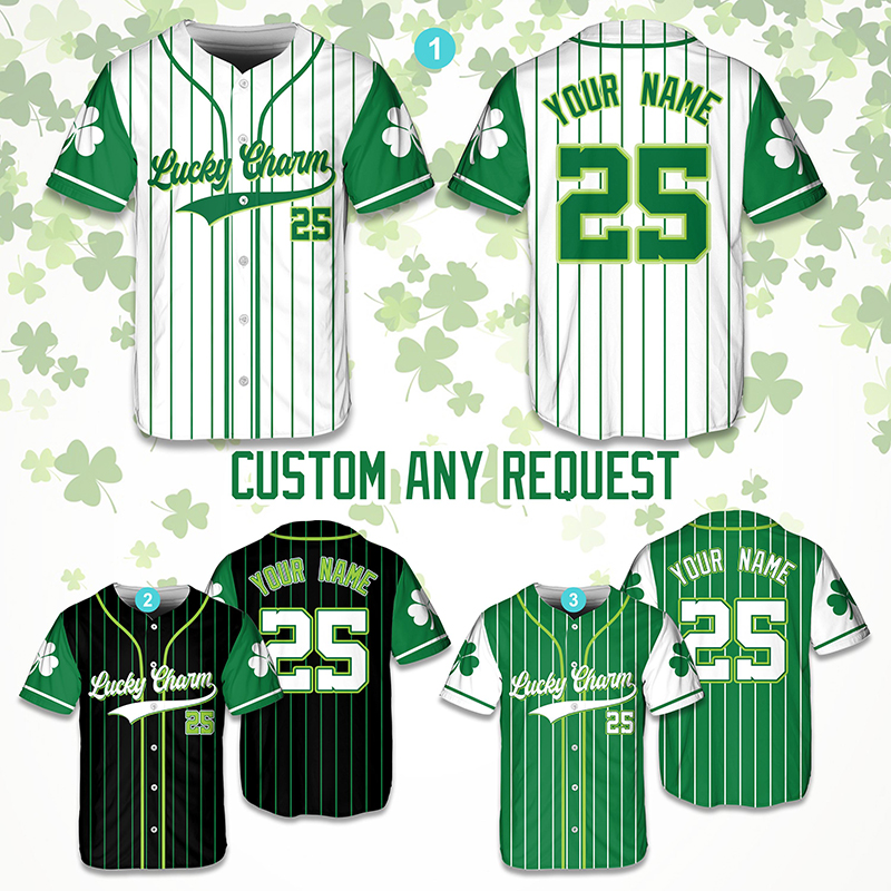 Personalized Name Lucky Charm St Patrick's Day Teacher Baseball Jersey