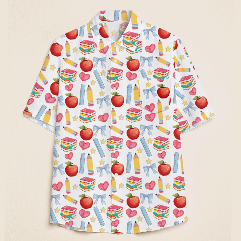 Apple Pencil Books Bow Teacher Short Sleeve Shirt