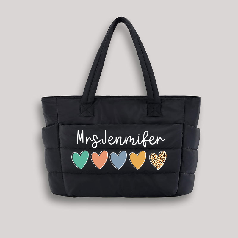 Personalized Colorful Love Teacher Puffy Tote Bag