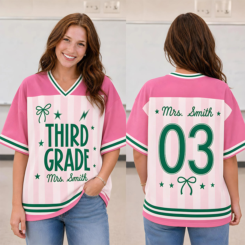 Personalized Grade And Name Bow Lightning Teacher Mesh Jersey