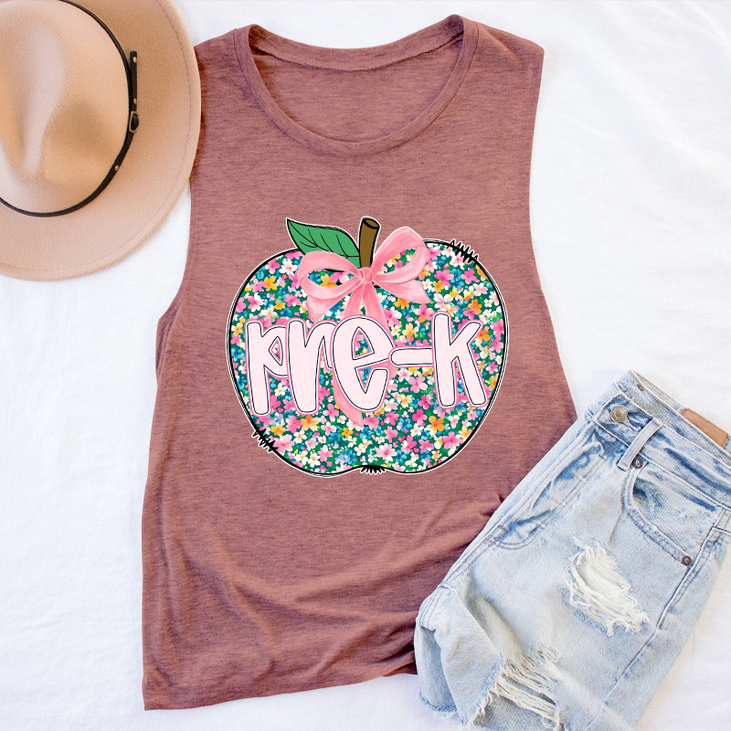 Personalized Grade Flowers Apple Teacher Tank Top
