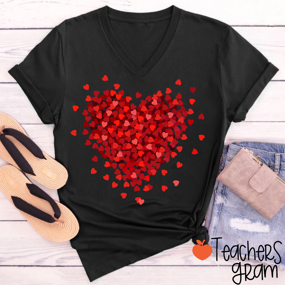 Let Love Fill Your Heart Teacher Female V-Neck T-Shirt