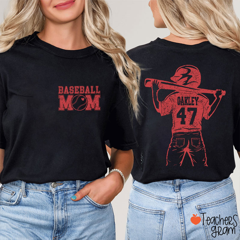 Personalized Baseball Mom Gameday Teacher Two Sided T-Shirt