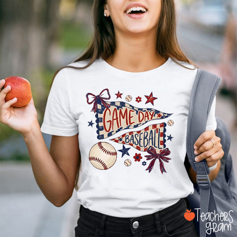 Personalized Game Day Pennant Bow Sport Teacher T-Shirt